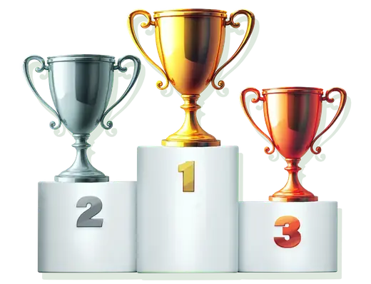 Bekers op een podium voor de toernooien van 30Bet